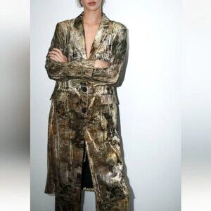 Zara Metallic Gold Velvet Trench Coat